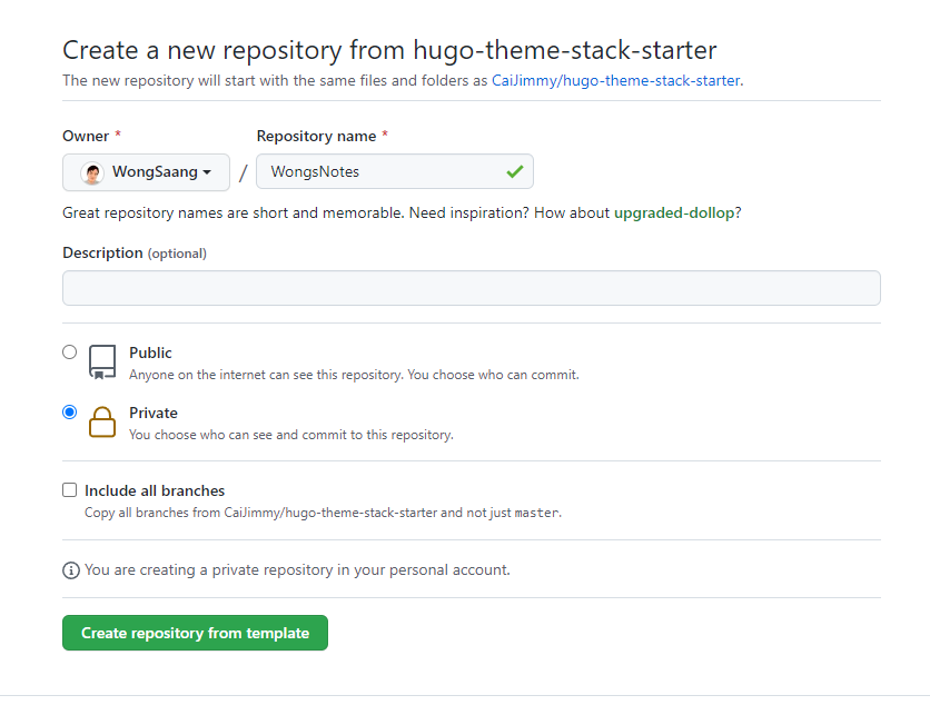 Create a new repository from hugo-theme-stack-starter